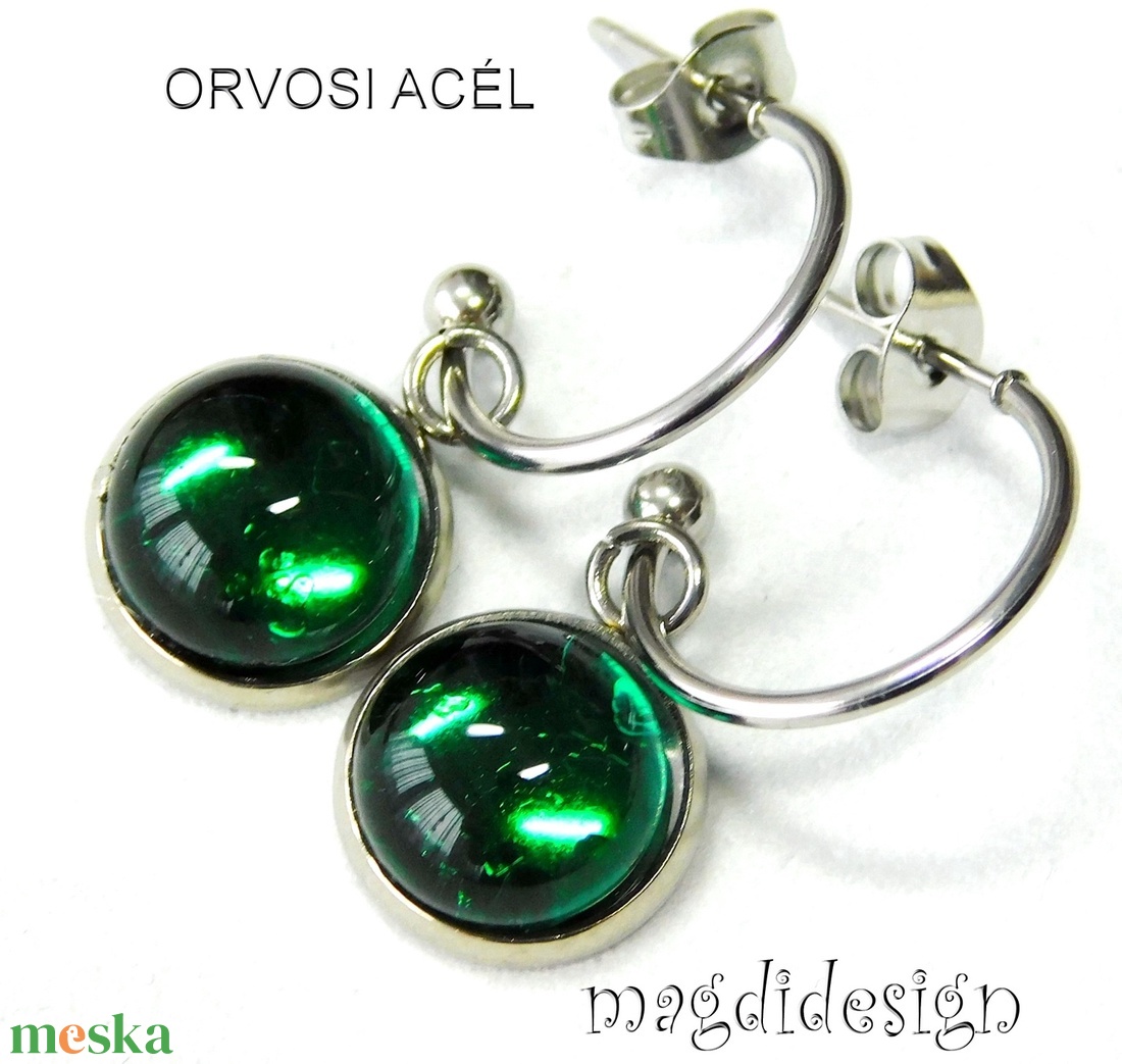 Áttetsző türkiz üvegékszer stiftes lógós nemesacél fülbevaló - ékszer - fülbevaló - lógó fülbevaló - Meska.hu