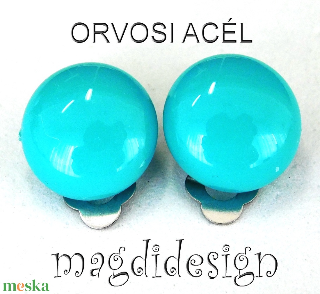 MAXI Türkizkék fülklipsz üvegékszer ORVOSI ACÉL - ékszer - fülbevaló - klipsz - Meska.hu