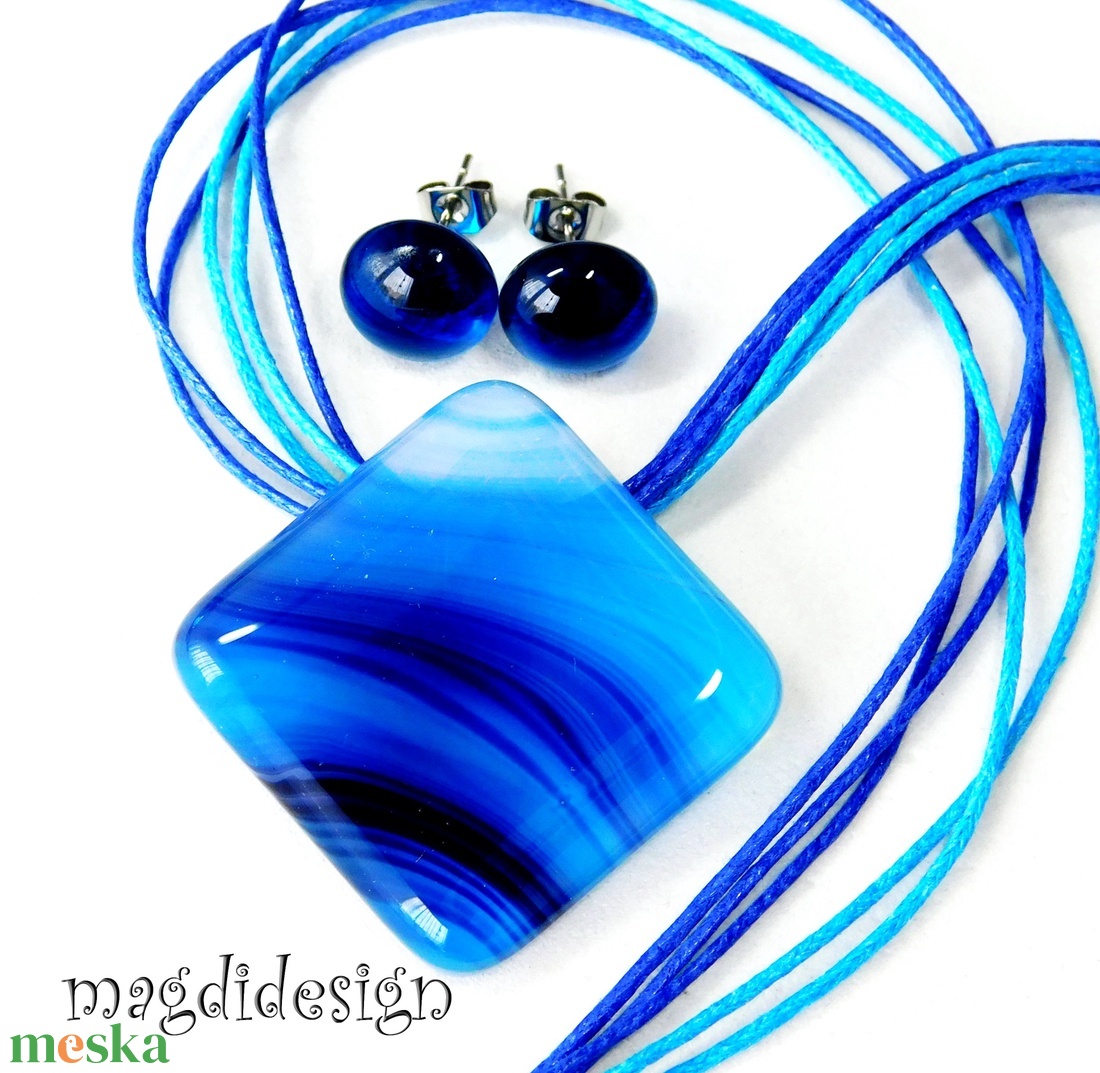 Pávatoll üvegékszer szett, nyaklánc, stiftes fülbevaló - ékszer - ékszerszett - Meska.hu