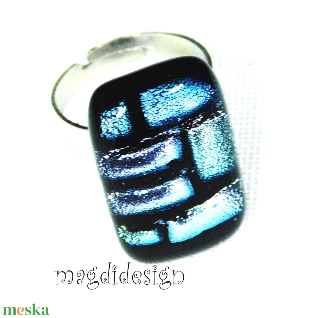 Fekete ezüst dichroic üvegékszer gyűrű - ékszer - gyűrű - statement gyűrű - Meska.hu