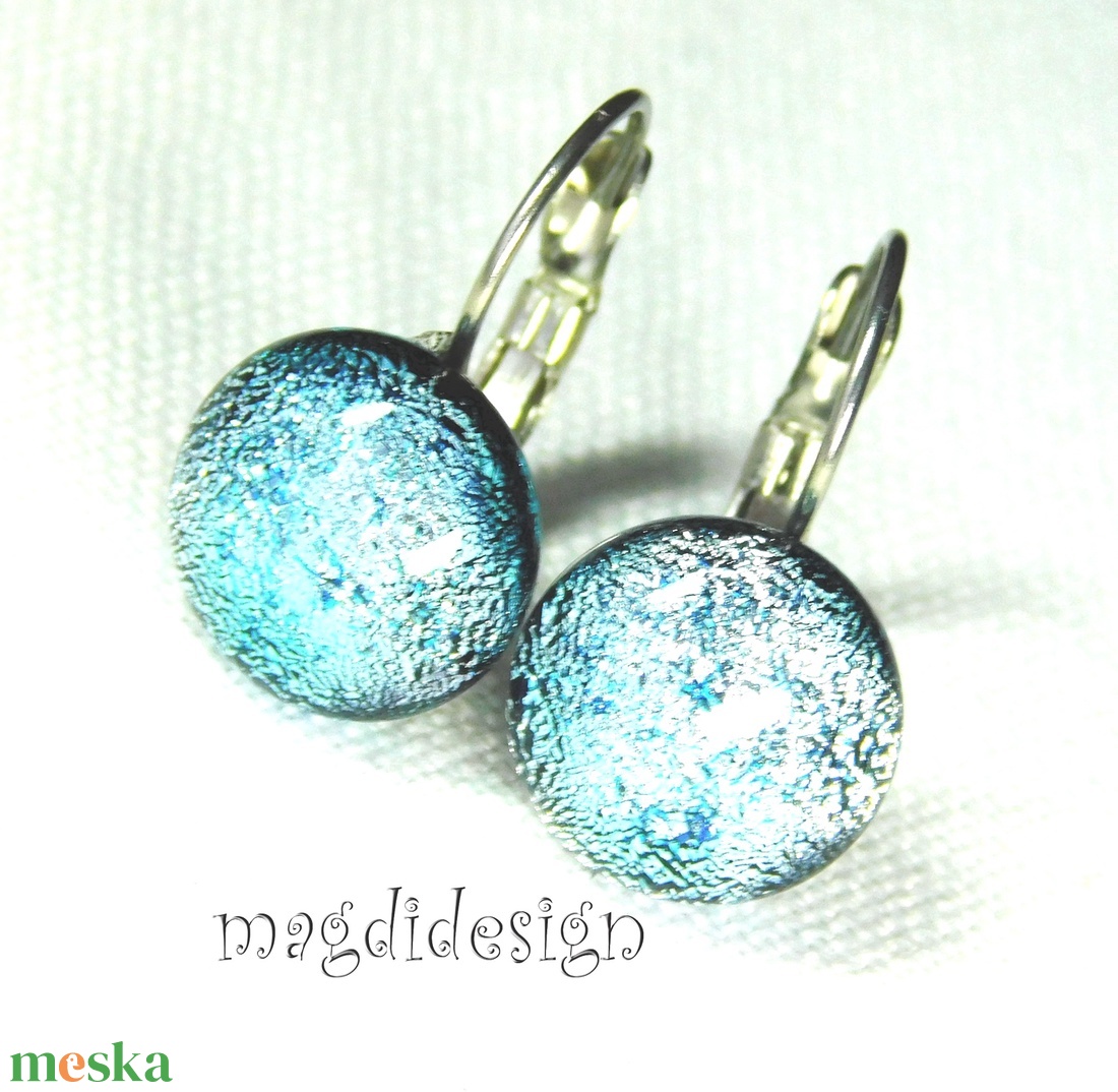 Maxi ezüst csillogás üvegékszer kapcsos fülbevaló - ékszer - fülbevaló - lógó fülbevaló - Meska.hu