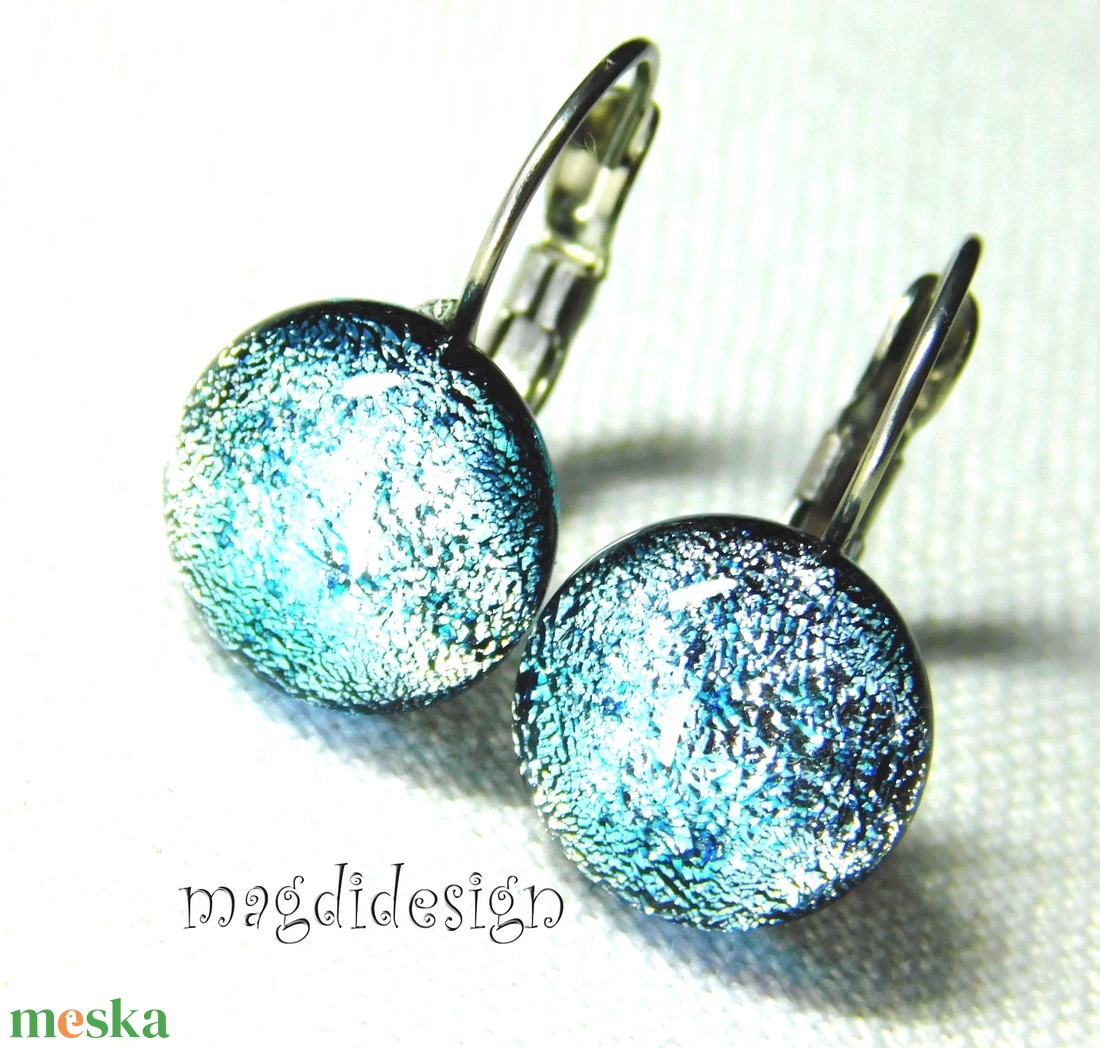 Maxi ezüst csillogás üvegékszer kapcsos fülbevaló - ékszer - fülbevaló - lógó fülbevaló - Meska.hu