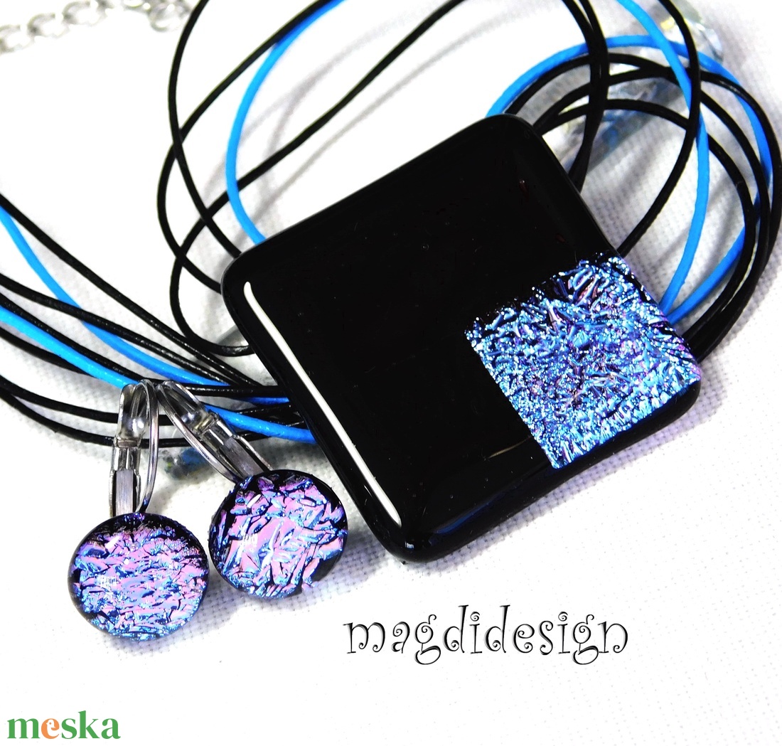 Fekete-pink minimál design üvegékszer szett nyaklánc kapcsos fülbevaló - ékszer - ékszerszett - Meska.hu Fekete-pink minimál design üvegékszer szett nyaklánc kapcsos fülbevaló - ékszer - ékszerszett - Meska.hu