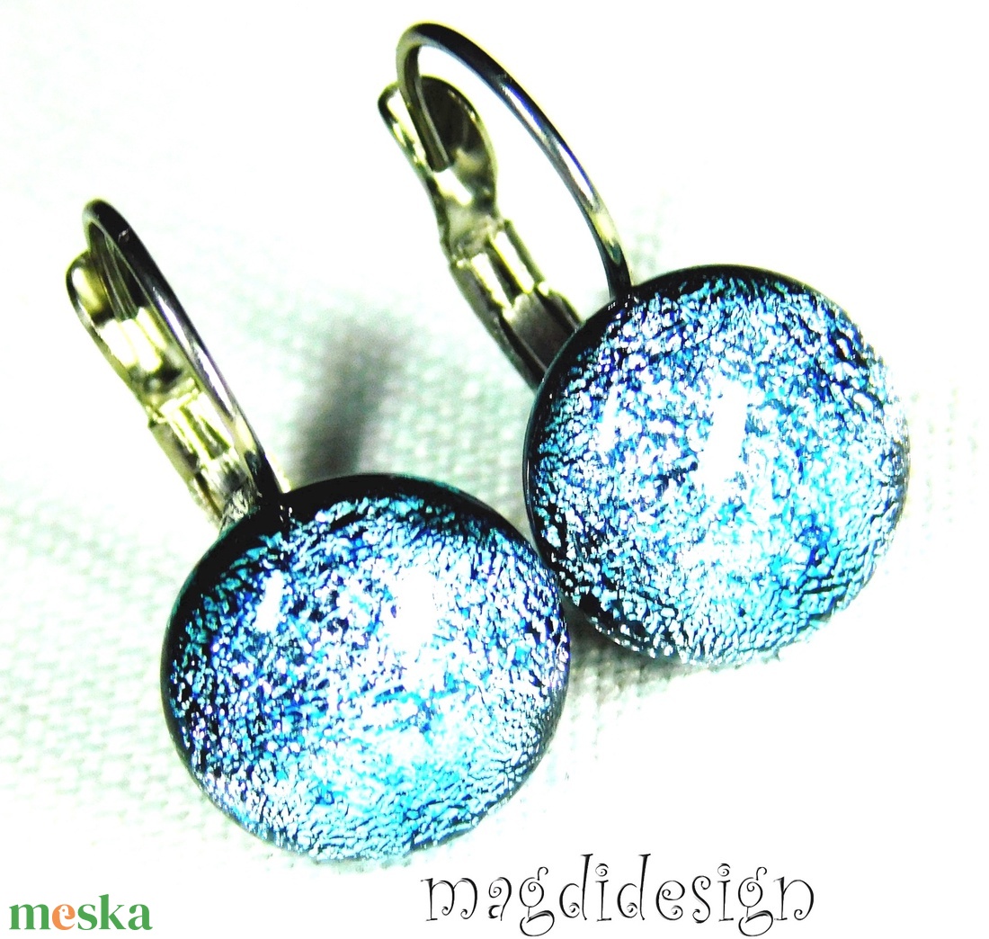 Maxi ezüst csillogás üvegékszer kapcsos fülbevaló - ékszer - fülbevaló - lógó fülbevaló - Meska.hu