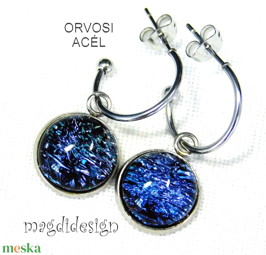 Kék dichroic üvegékszer stiftes lógós nemesacél fülbevaló - ékszer - fülbevaló - lógó fülbevaló - Meska.hu Kék dichroic üvegékszer stiftes lógós nemesacél fülbevaló - ékszer - fülbevaló - lógó fülbevaló - Meska.hu