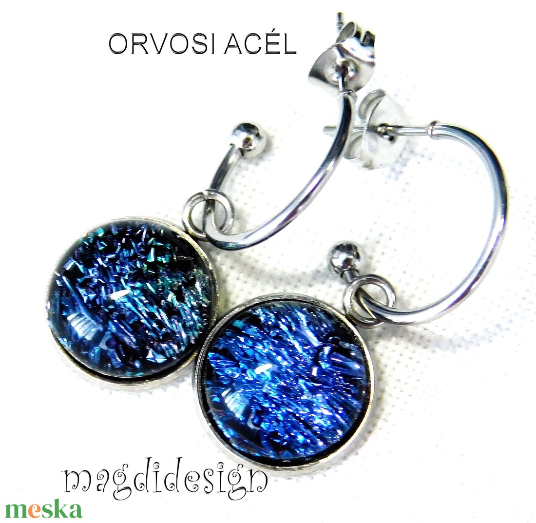 Kék dichroic üvegékszer stiftes lógós nemesacél fülbevaló - ékszer - fülbevaló - lógó fülbevaló - Meska.hu Kék dichroic üvegékszer stiftes lógós nemesacél fülbevaló - ékszer - fülbevaló - lógó fülbevaló - Meska.hu