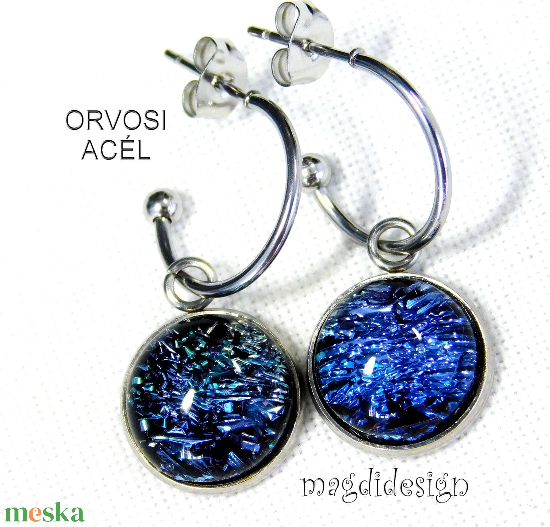 Kék dichroic üvegékszer stiftes lógós nemesacél fülbevaló - ékszer - fülbevaló - lógó fülbevaló - Meska.hu Kék dichroic üvegékszer stiftes lógós nemesacél fülbevaló - ékszer - fülbevaló - lógó fülbevaló - Meska.hu