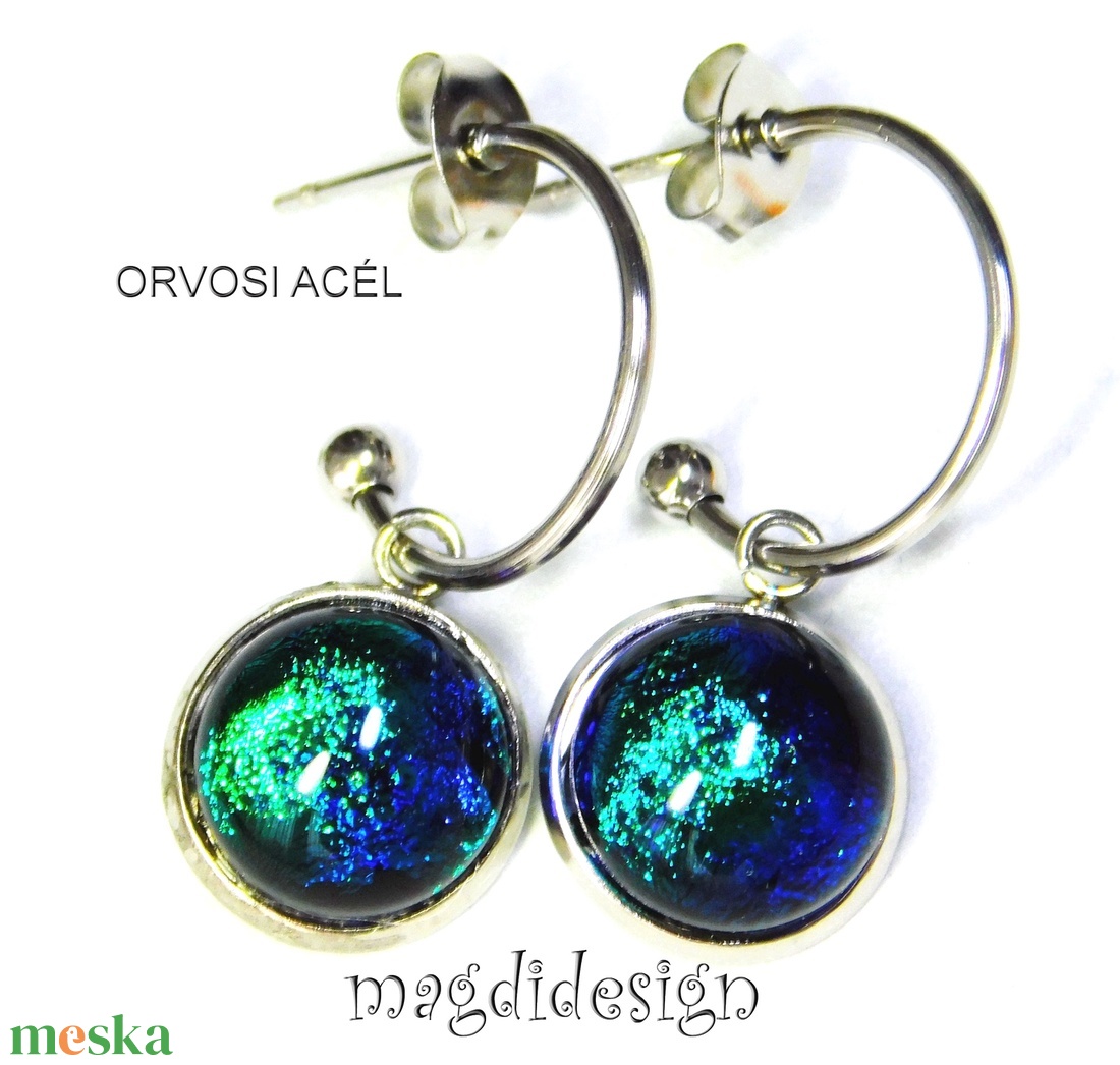 Smaragzöld dichroic üvegékszer stiftes lógós nemesacél fülbevaló - ékszer - fülbevaló - lógó fülbevaló - Meska.hu Smaragzöld dichroic üvegékszer stiftes lógós nemesacél fülbevaló - ékszer - fülbevaló - lógó fülbevaló - Meska.hu