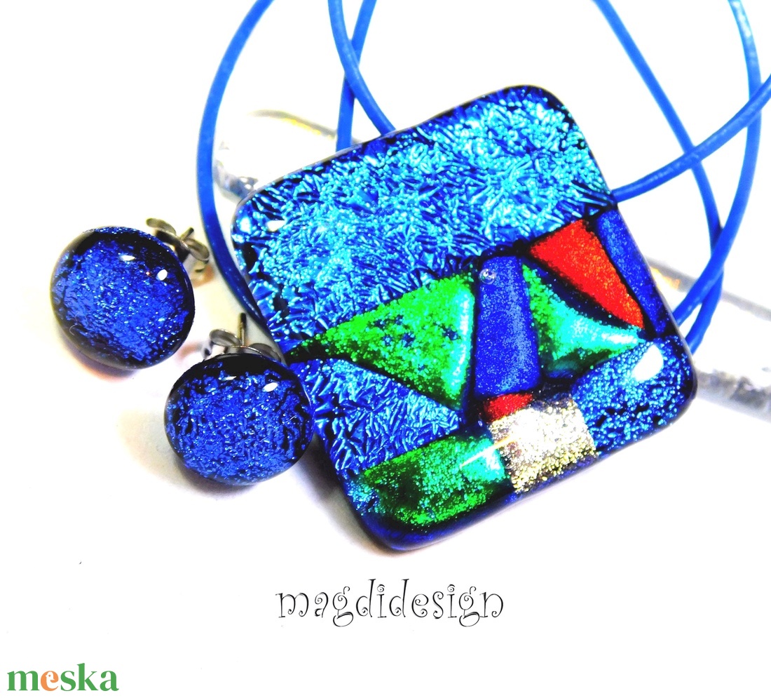 Színkavalkád dichroic üvegékszer szett nyaklánc stiftes fülbevaló - ékszer - ékszerszett - Meska.hu
