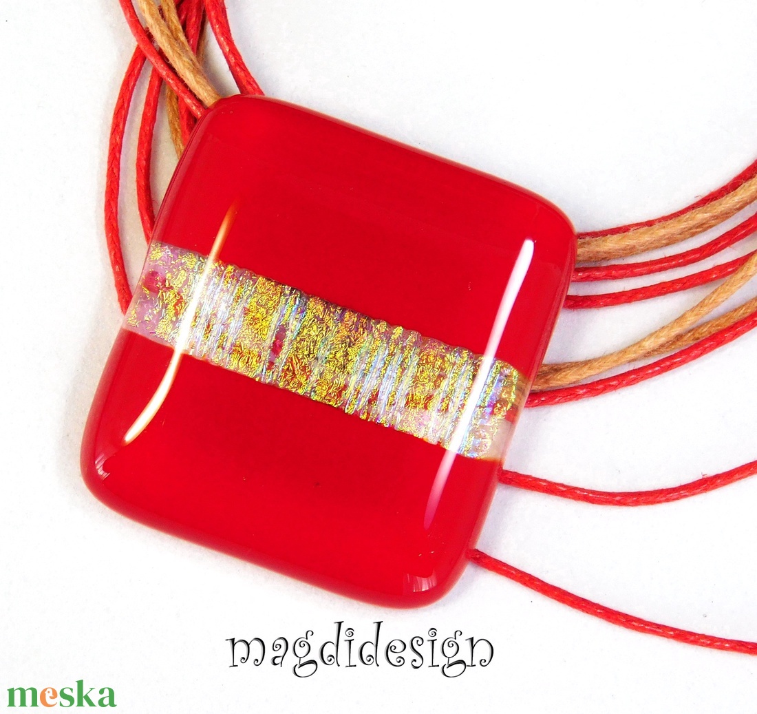 Dichroic csíkos meggypiros üvegékszer nyaklánc - ékszer - nyaklánc - medálos nyaklánc - Meska.hu Dichroic csíkos meggypiros üvegékszer nyaklánc - ékszer - nyaklánc - medálos nyaklánc - Meska.hu
