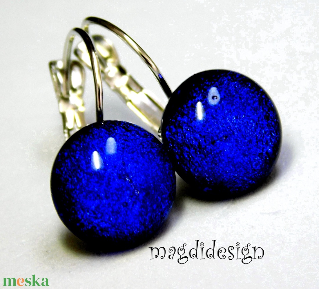 Királykék dichroic üvegékszer kapcsos fülbevaló - ékszer - fülbevaló - lógó fülbevaló - Meska.hu