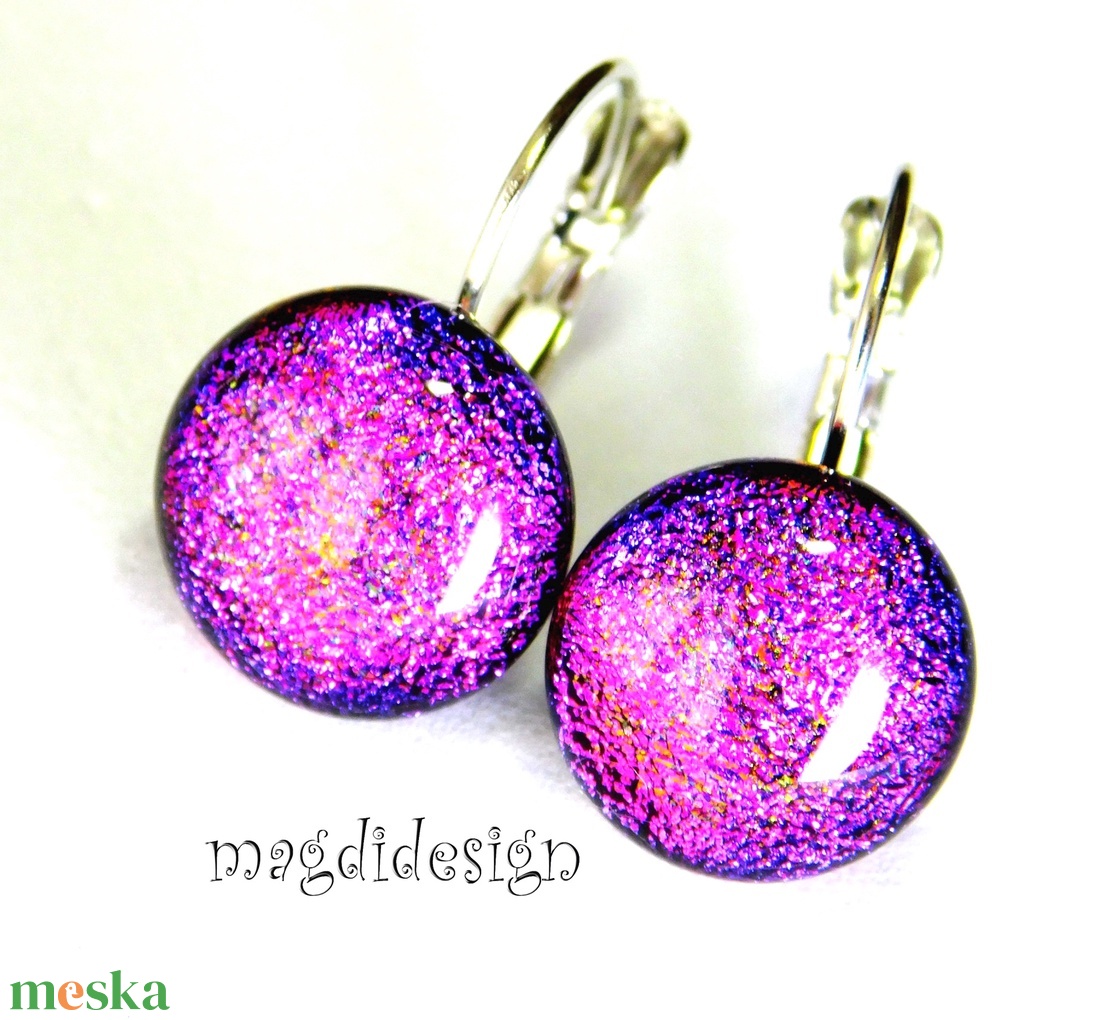 MAXI Pink csillogás üvegékszer kapcsos fülbevaló - ékszer - fülbevaló - lógó fülbevaló - Meska.hu MAXI Pink csillogás üvegékszer kapcsos fülbevaló - ékszer - fülbevaló - lógó fülbevaló - Meska.hu