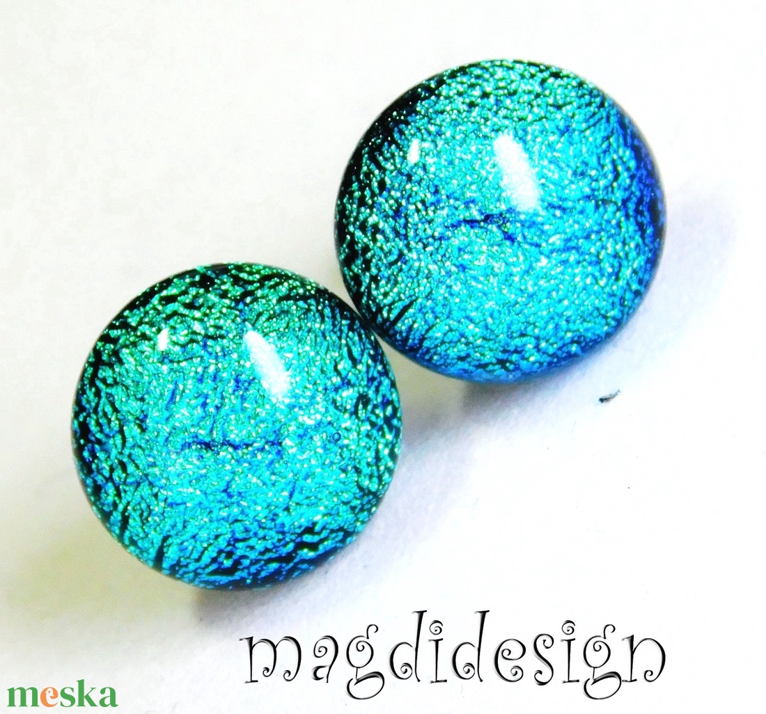 NEMESACÉL! Csillogó kék üvegékszer pötty fülbevaló - ékszer - fülbevaló - pötty fülbevaló - Meska.hu