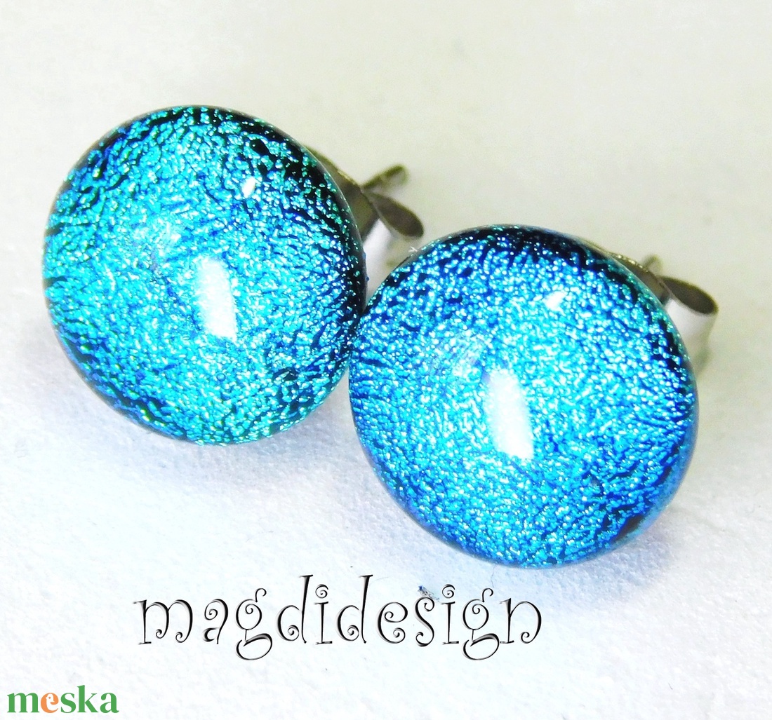 NEMESACÉL! Csillogó kék üvegékszer pötty fülbevaló - ékszer - fülbevaló - pötty fülbevaló - Meska.hu