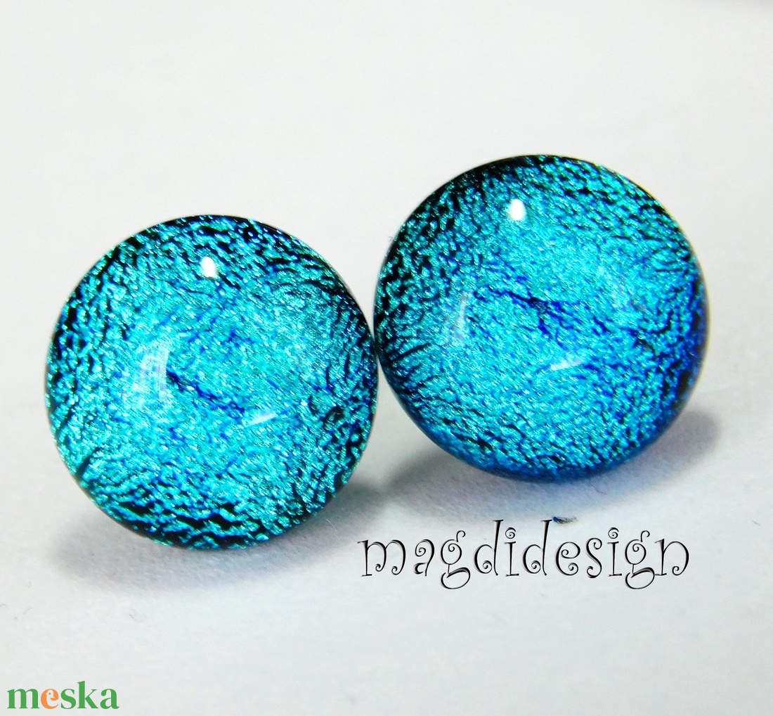 NEMESACÉL! Csillogó kék üvegékszer pötty fülbevaló - ékszer - fülbevaló - pötty fülbevaló - Meska.hu