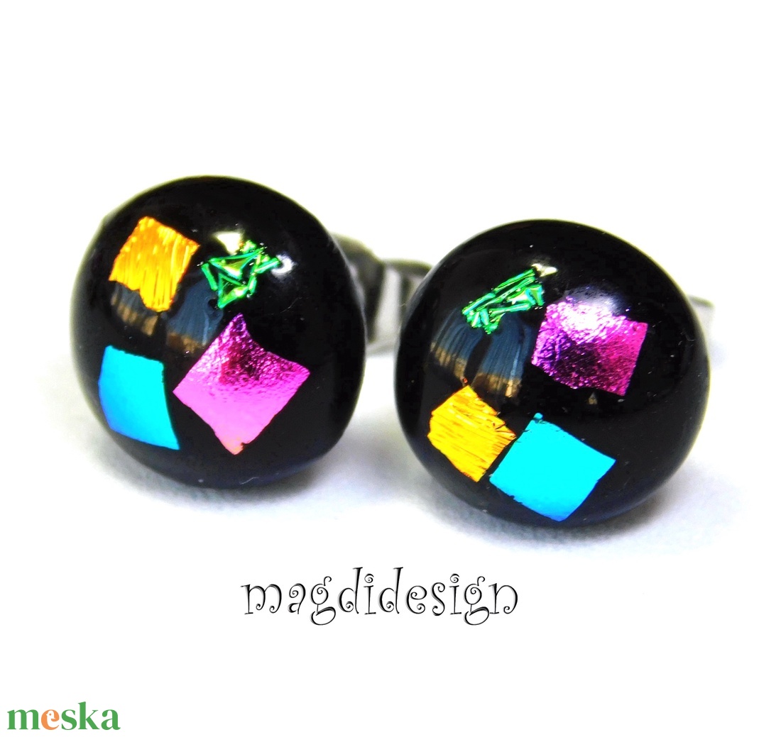 NEMESACÉL! Dichroic színkavalkád üvegékszer pötty fülbevaló 1 - ékszer - fülbevaló - pötty fülbevaló - Meska.hu