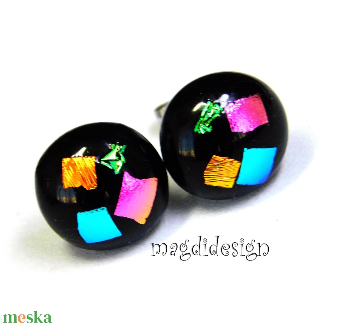 NEMESACÉL! Dichroic színkavalkád üvegékszer pötty fülbevaló 1 - ékszer - fülbevaló - pötty fülbevaló - Meska.hu