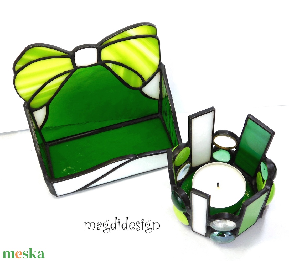 Masnis ékszertartó zöld fehér - ékszer - ékszertartó - ékszerdoboz - Meska.hu