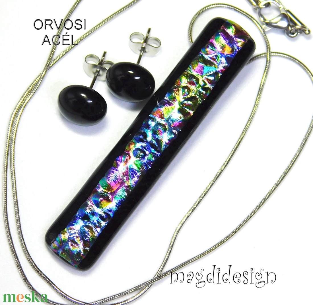 Szivárvány feketén dichroic, üvegékszer szett nyaklánc, stiftes fülbevaló - ékszer - ékszerszett - Meska.hu Szivárvány feketén dichroic, üvegékszer szett nyaklánc, stiftes fülbevaló - ékszer - ékszerszett - Meska.hu