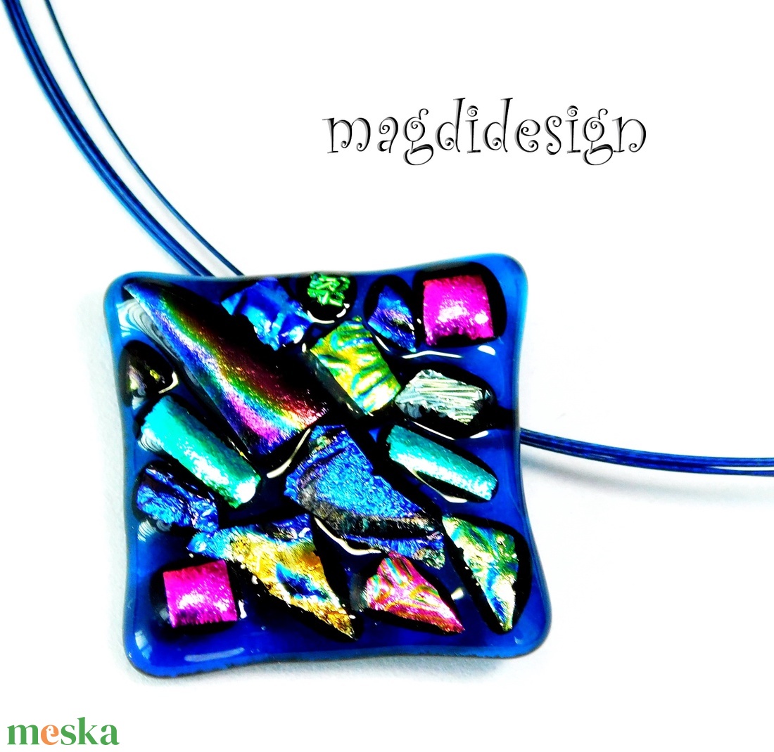 Kék absztrakt dichroic üvegékszer nyaklánc - ékszer - nyaklánc - medálos nyaklánc - Meska.hu