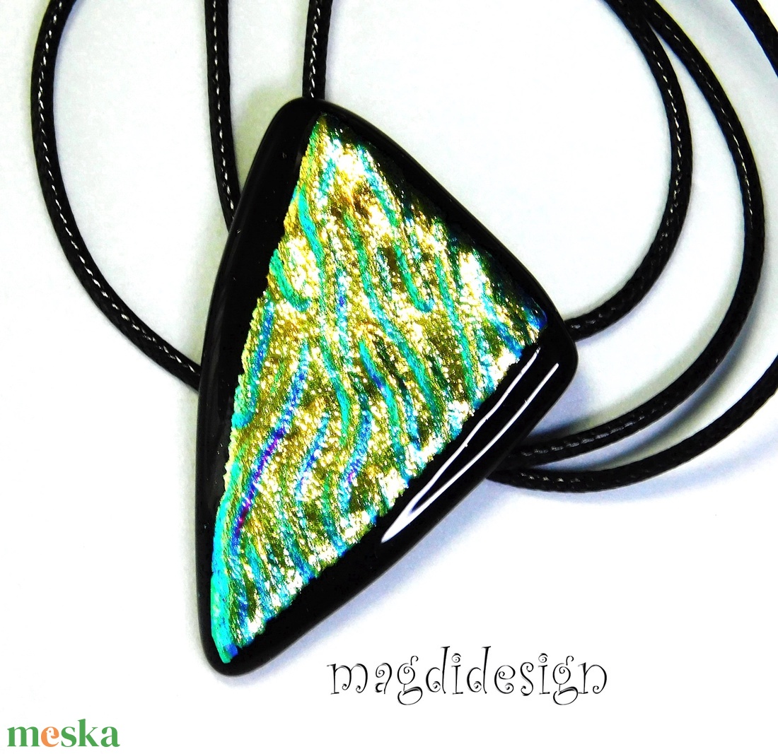 Arany türkiz hullámos dichroic üvegékszer nyaklánc   - ékszer - nyaklánc - medálos nyaklánc - Meska.hu
