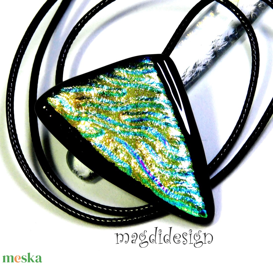 Arany türkiz hullámos dichroic üvegékszer nyaklánc   - ékszer - nyaklánc - medálos nyaklánc - Meska.hu