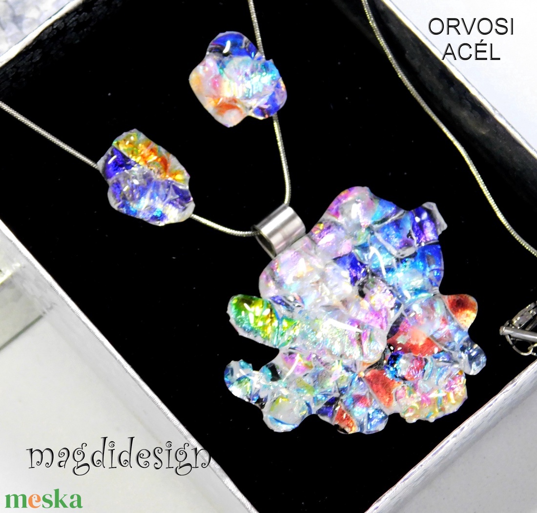 Szivárványos borzaska dichroic üvegékszer szett nyaklánc gyűrű stiftes fülbevaló - ékszer - ékszerszett - Meska.hu Szivárványos borzaska dichroic üvegékszer szett nyaklánc gyűrű stiftes fülbevaló - ékszer - ékszerszett - Meska.hu