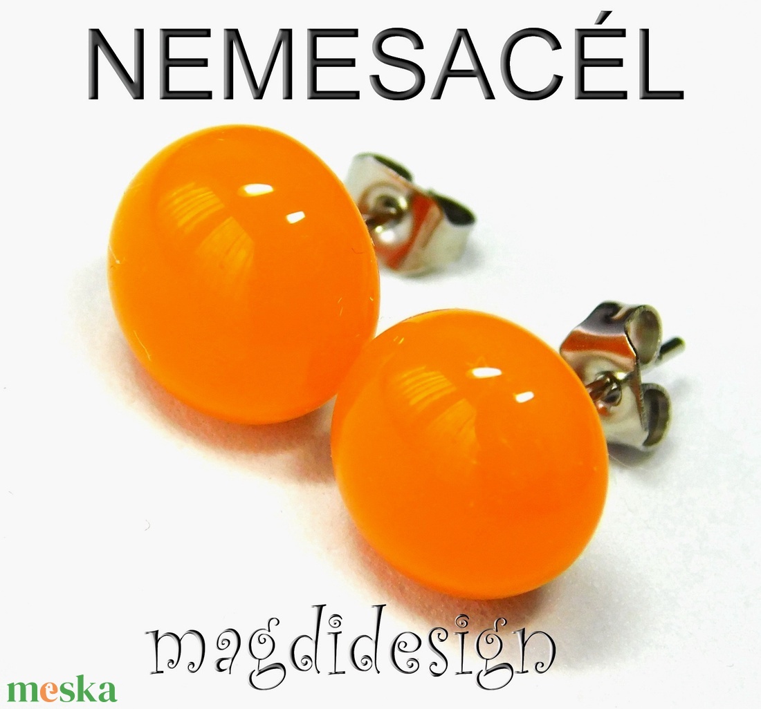 Narancs üvegékszer pötty fülbevaló ORVOSI ACÉL - ékszer - fülbevaló - pötty fülbevaló - Meska.hu