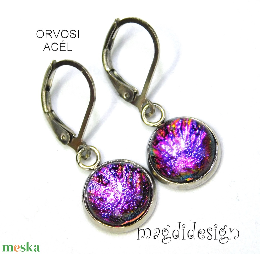 NEMESACÉL! Pink tűzijáték dichroic üvegékszer lógós kapcsos fülbevaló - ékszer - fülbevaló - lógó fülbevaló - Meska.hu