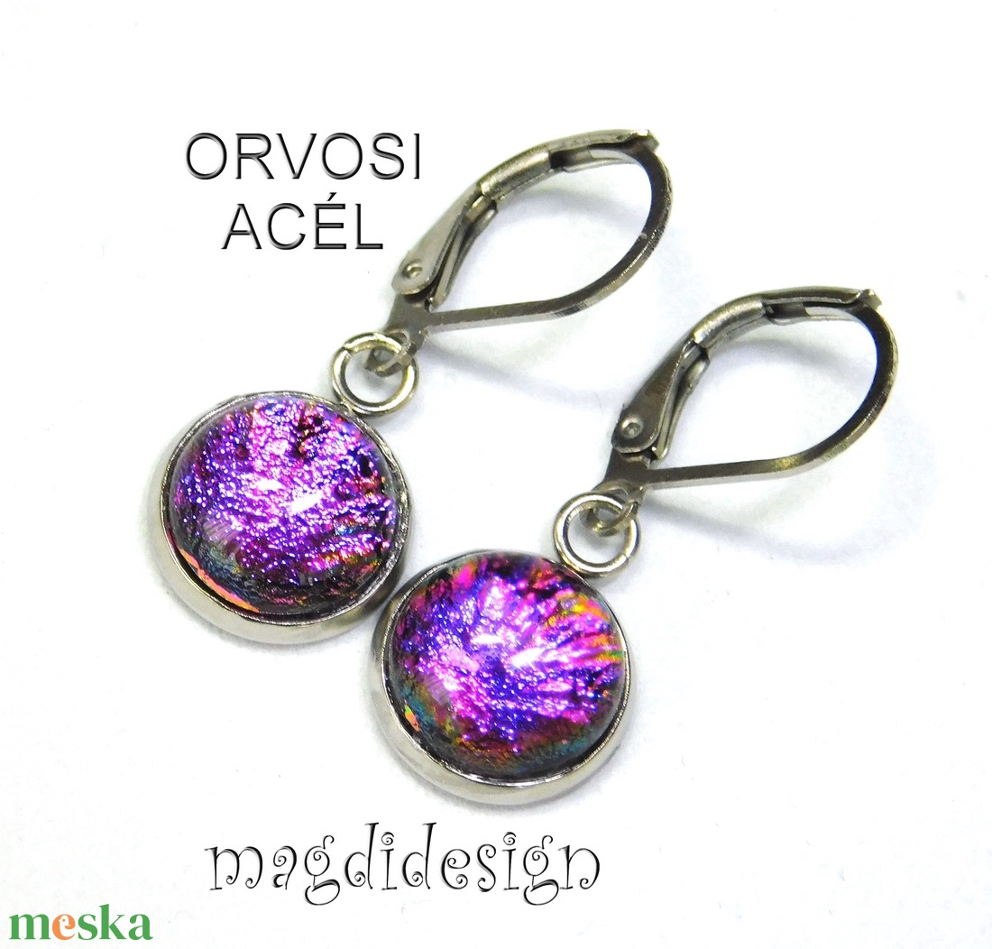 NEMESACÉL! Pink tűzijáték dichroic üvegékszer lógós kapcsos fülbevaló - ékszer - fülbevaló - lógó fülbevaló - Meska.hu