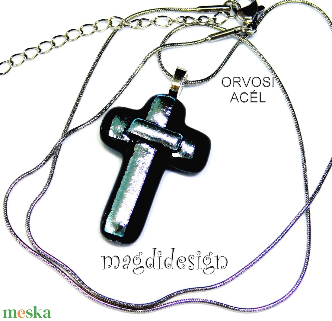 Fekete ezüst dichroic kereszt üvegékszer nyaklánc - ékszer - nyaklánc - medálos nyaklánc - Meska.hu Fekete ezüst dichroic kereszt üvegékszer nyaklánc - ékszer - nyaklánc - medálos nyaklánc - Meska.hu