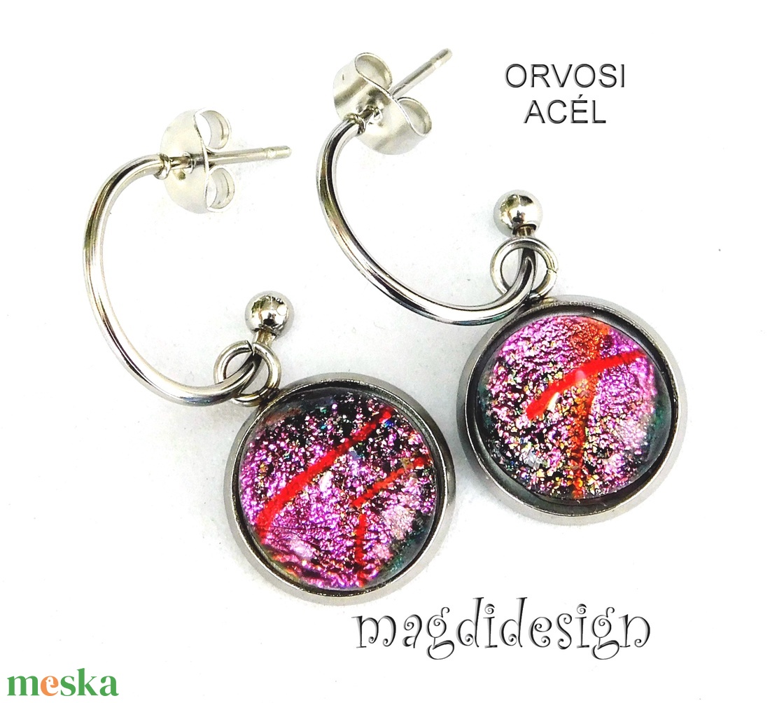 Rózsaszín dichroic üvegékszer stiftes lógós nemesacél fülbevaló - ékszer - fülbevaló - lógó fülbevaló - Meska.hu Rózsaszín dichroic üvegékszer stiftes lógós nemesacél fülbevaló - ékszer - fülbevaló - lógó fülbevaló - Meska.hu