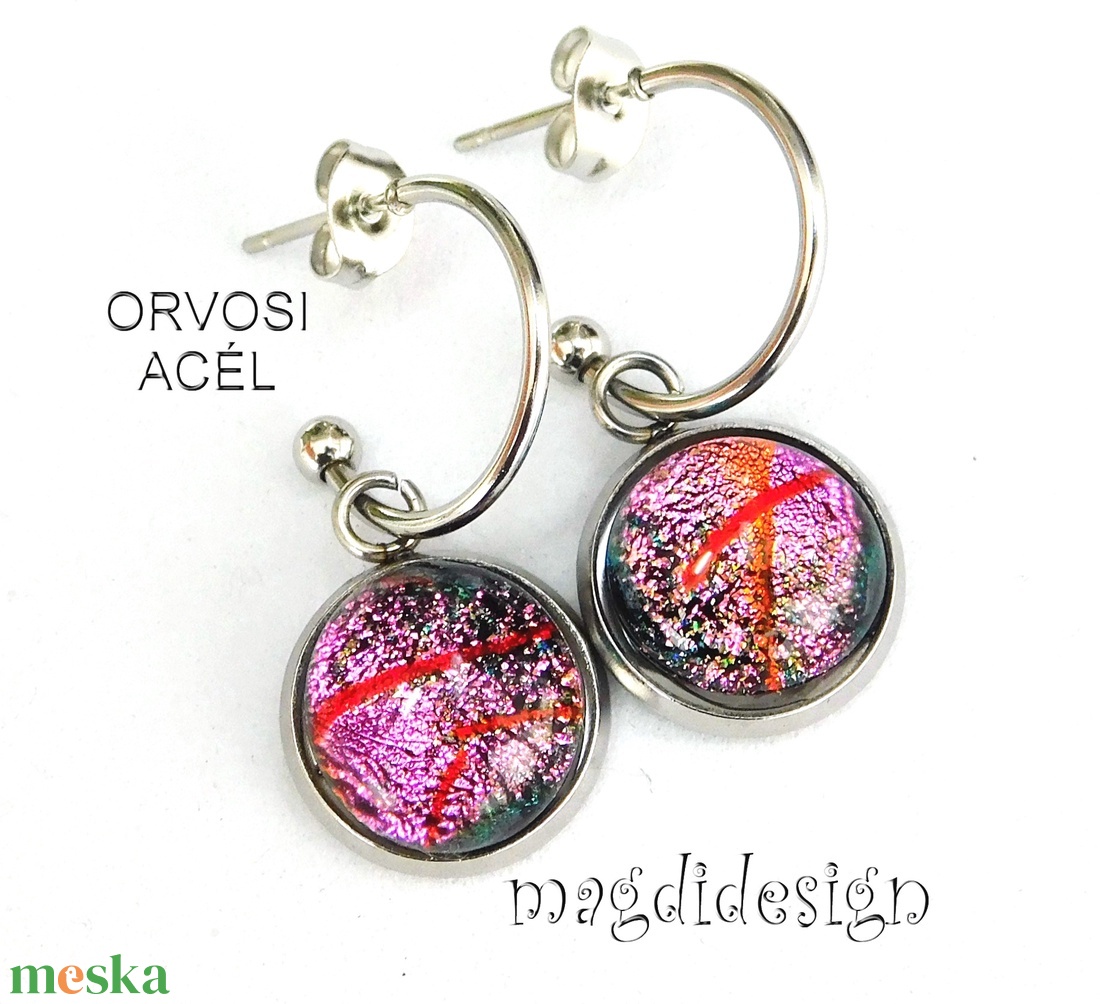 Rózsaszín dichroic üvegékszer stiftes lógós nemesacél fülbevaló - ékszer - fülbevaló - lógó fülbevaló - Meska.hu Rózsaszín dichroic üvegékszer stiftes lógós nemesacél fülbevaló - ékszer - fülbevaló - lógó fülbevaló - Meska.hu