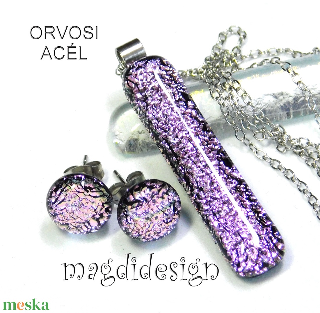 Szikrázó rózsaszín dichroic üvegékszer szett nyaklánc lógós fülbevaló - ékszer - ékszerszett - Meska.hu Szikrázó rózsaszín dichroic üvegékszer szett nyaklánc lógós fülbevaló - ékszer - ékszerszett - Meska.hu