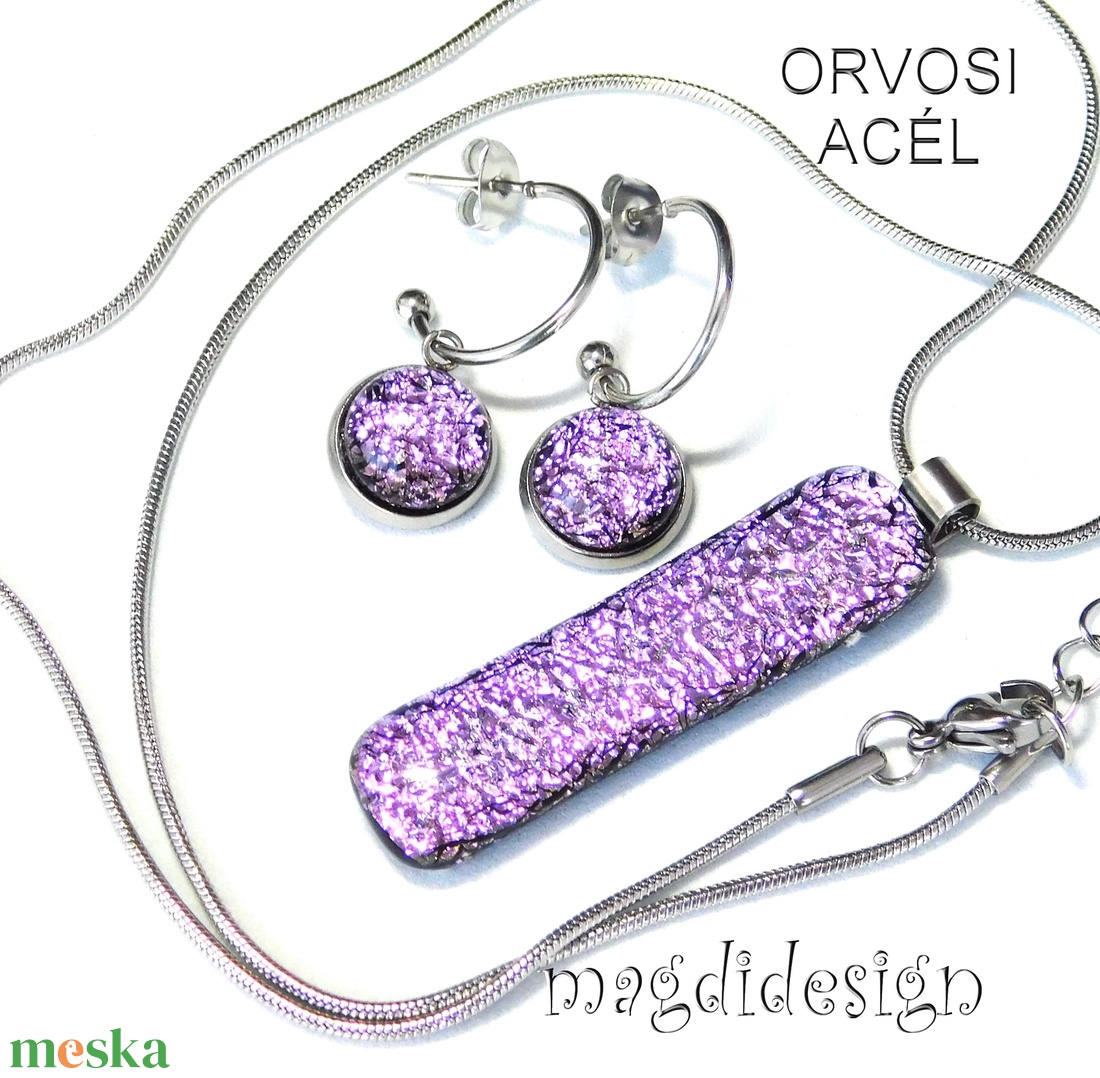 Szikrázó rózsaszín dichroic üvegékszer szett nyaklánc lógós fülbevaló - ékszer - ékszerszett - Meska.hu Szikrázó rózsaszín dichroic üvegékszer szett nyaklánc lógós fülbevaló - ékszer - ékszerszett - Meska.hu