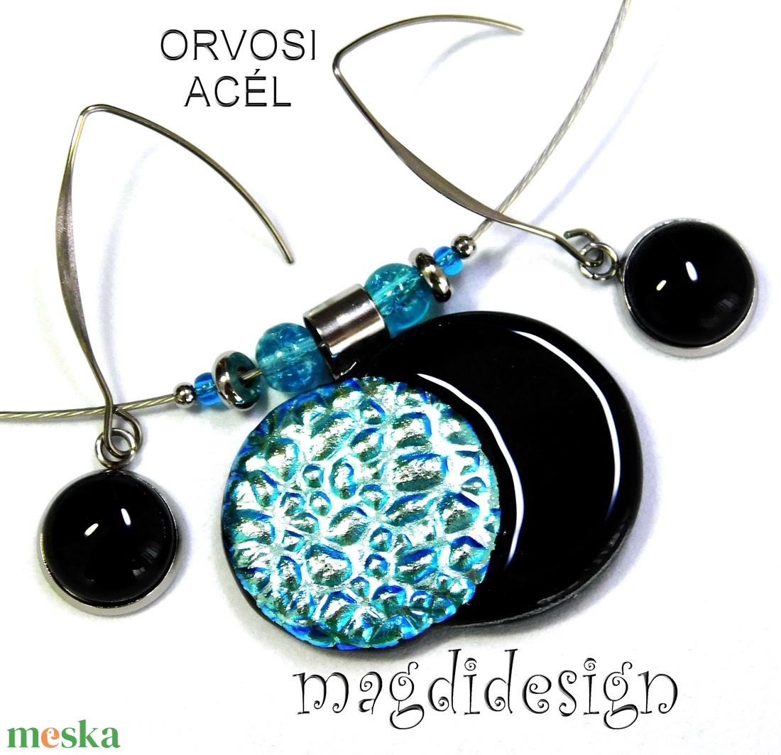 Ezüst-kék-fekete dichroic üvegékszer szett nyaklánc lógós fülbevaló - ékszer - ékszerszett - Meska.hu Ezüst-kék-fekete dichroic üvegékszer szett nyaklánc lógós fülbevaló - ékszer - ékszerszett - Meska.hu
