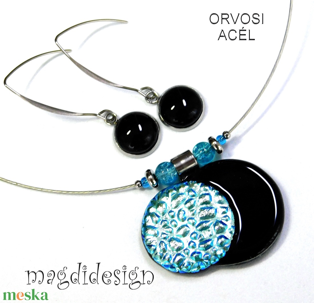Ezüst-kék-fekete dichroic üvegékszer szett nyaklánc lógós fülbevaló - ékszer - ékszerszett - Meska.hu Ezüst-kék-fekete dichroic üvegékszer szett nyaklánc lógós fülbevaló - ékszer - ékszerszett - Meska.hu
