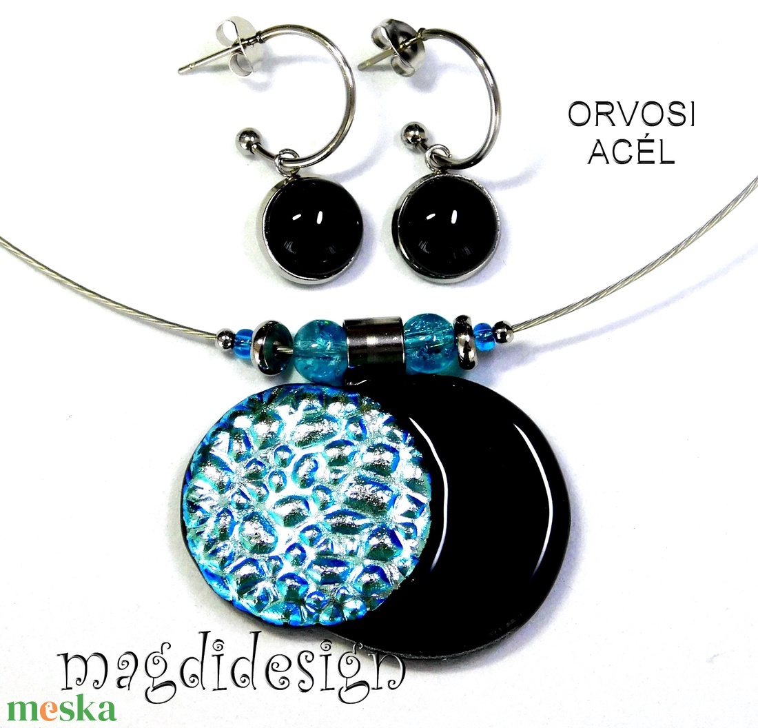 Ezüst-kék-fekete dichroic üvegékszer szett nyaklánc lógós fülbevaló - ékszer - ékszerszett - Meska.hu Ezüst-kék-fekete dichroic üvegékszer szett nyaklánc lógós fülbevaló - ékszer - ékszerszett - Meska.hu