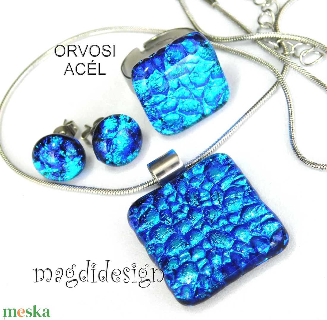 Kék dichroic üvegékszer szett nyaklánc, kapcsos fülbevaló - ékszer - ékszerszett - Meska.hu Kék dichroic üvegékszer szett nyaklánc, kapcsos fülbevaló - ékszer - ékszerszett - Meska.hu