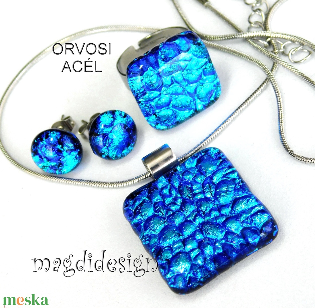 Kék dichroic üvegékszer szett nyaklánc gyűrű, lógós fülbevaló - ékszer - ékszerszett - Meska.hu Kék dichroic üvegékszer szett nyaklánc gyűrű, lógós fülbevaló - ékszer - ékszerszett - Meska.hu