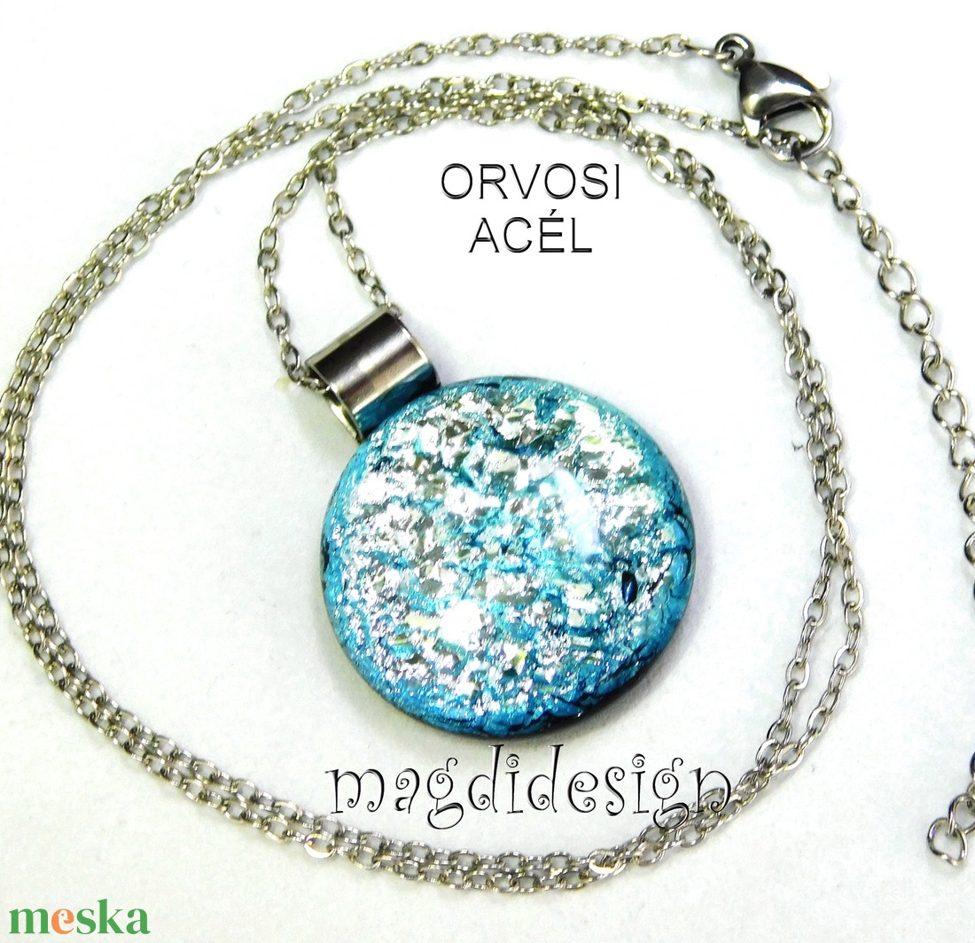 Ezüstös kék dichroic üvegékszer nyaklánc - ékszer - ékszerszett - Meska.hu