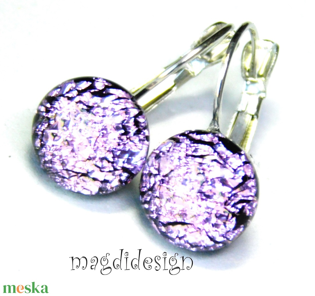Rózsaszín csillogás üvegékszer kapcsos fülbevaló - ékszer - fülbevaló - lógó fülbevaló - Meska.hu
