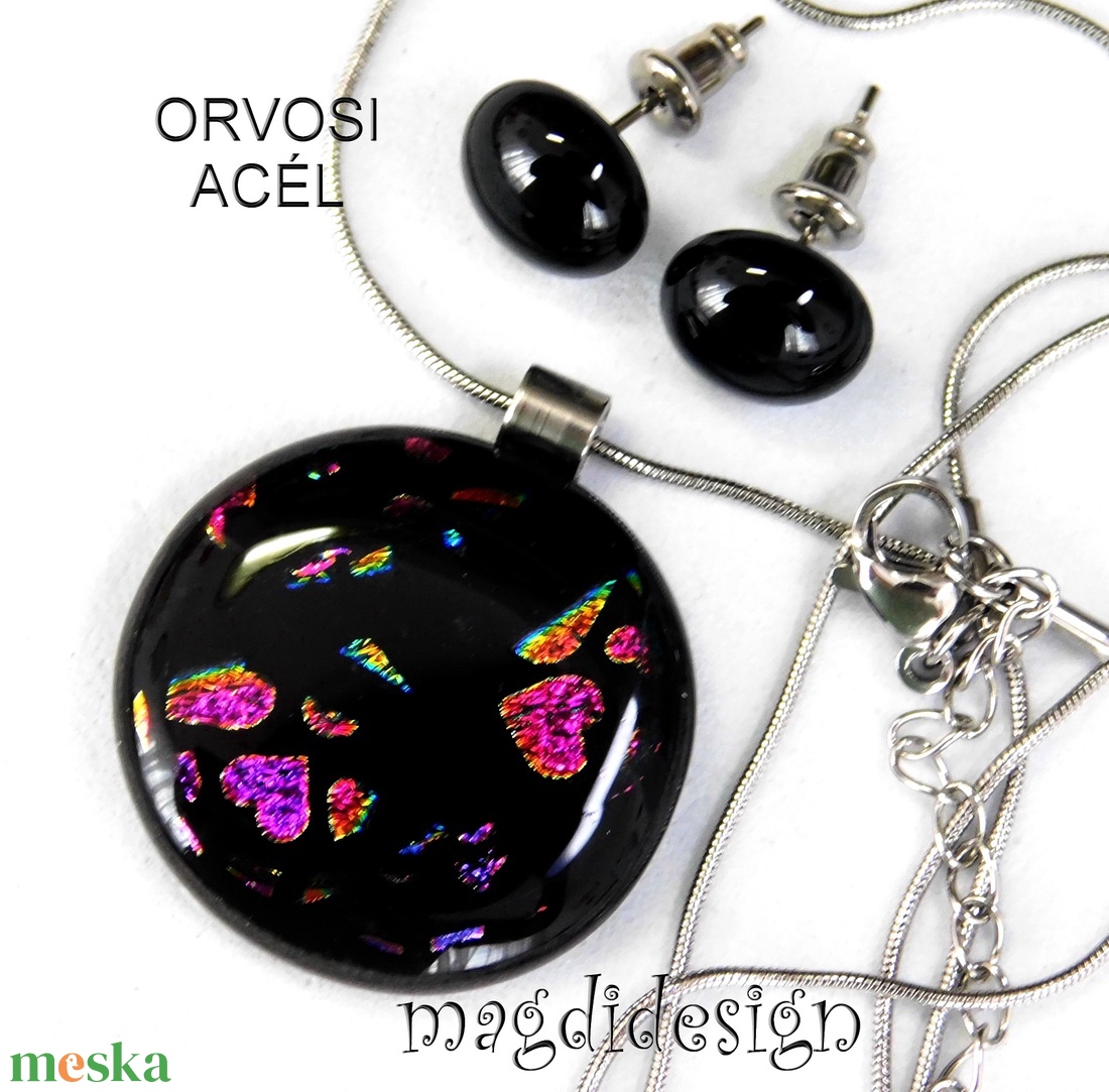 Szivecskés dichroic, üvegékszer szett nyaklánc, stiftes fülbevaló 1 - ékszer - ékszerszett - Meska.hu Szivecskés dichroic, üvegékszer szett nyaklánc, stiftes fülbevaló 1 - ékszer - ékszerszett - Meska.hu