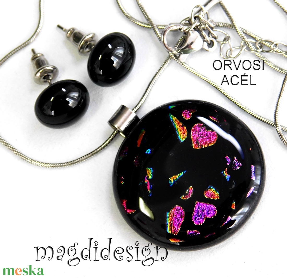 Szivecskés dichroic, üvegékszer szett nyaklánc, stiftes fülbevaló 1 - ékszer - ékszerszett - Meska.hu Szivecskés dichroic, üvegékszer szett nyaklánc, stiftes fülbevaló 1 - ékszer - ékszerszett - Meska.hu