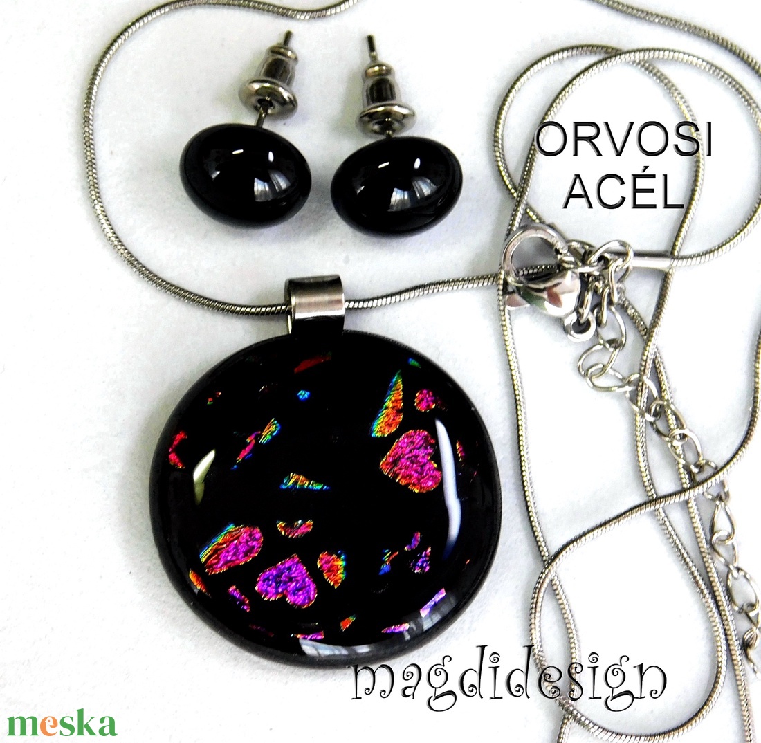 Szivecskés dichroic, üvegékszer szett nyaklánc, stiftes fülbevaló 1 - ékszer - ékszerszett - Meska.hu Szivecskés dichroic, üvegékszer szett nyaklánc, stiftes fülbevaló 1 - ékszer - ékszerszett - Meska.hu