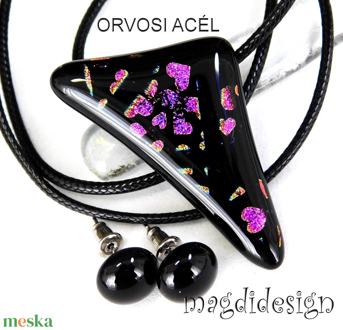 Szivecskés dichroic, üvegékszer szett nyaklánc, stiftes fülbevaló 1 - ékszer - ékszerszett - Meska.hu Szivecskés dichroic, üvegékszer szett nyaklánc, stiftes fülbevaló 1 - ékszer - ékszerszett - Meska.hu