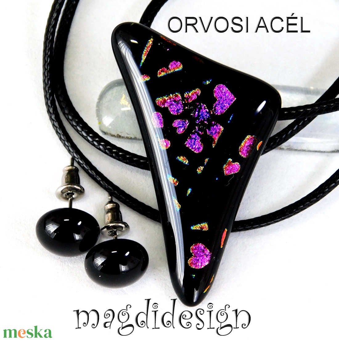 Szivecskés dichroic, üvegékszer szett nyaklánc, stiftes fülbevaló 1 - ékszer - ékszerszett - Meska.hu Szivecskés dichroic, üvegékszer szett nyaklánc, stiftes fülbevaló 1 - ékszer - ékszerszett - Meska.hu