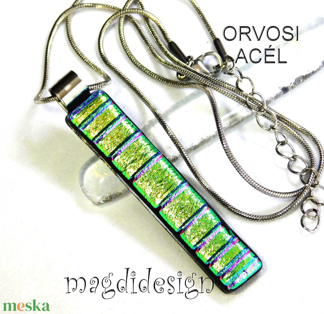 NEMESACÉL! Rózsaszín csíkos dichroic üvegékszer nyaklánc 2 - ékszer - nyaklánc - medálos nyaklánc - Meska.hu
