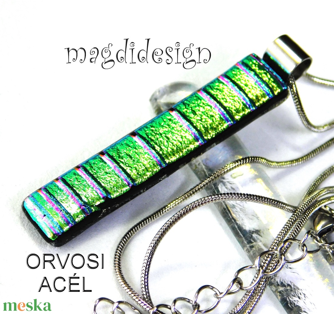 NEMESACÉL! Rózsaszín csíkos dichroic üvegékszer nyaklánc 1 - ékszer - nyaklánc - medálos nyaklánc - Meska.hu