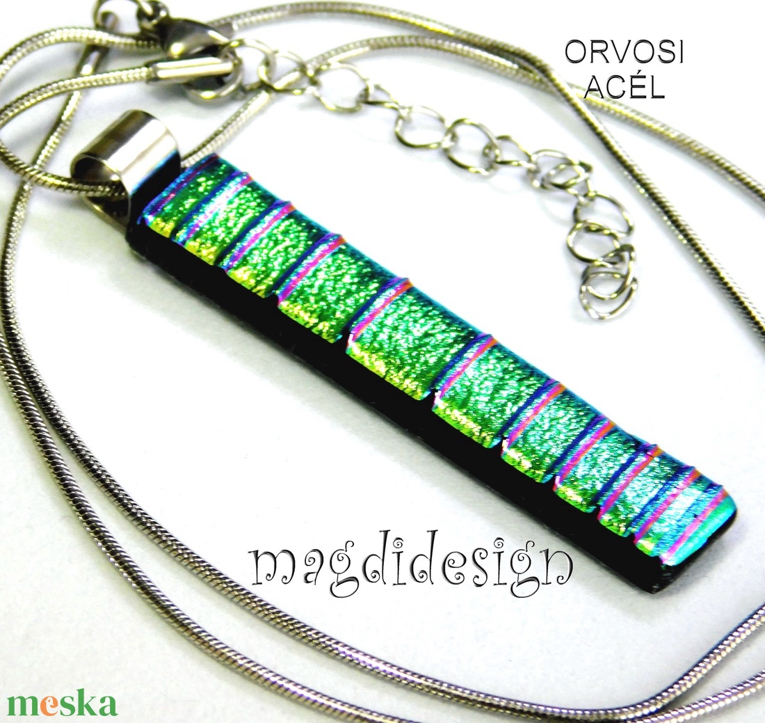 NEMESACÉL! Rózsaszín csíkos dichroic üvegékszer nyaklánc 1 - ékszer - nyaklánc - medálos nyaklánc - Meska.hu